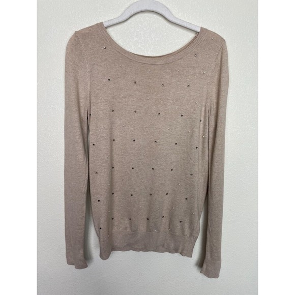 Ann Taylor LOFT XS Sweater Brown Beaded Pearl Pullover Long Sleeve Crewneck - Picture 1 of 11